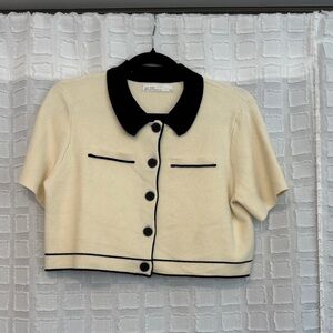 OAK + FORT Black and Cream Button-Up Cardigan